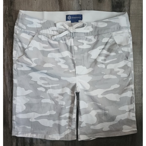 Democracy Pants - Democracy Shorts Womens 12 Gray Camo High Rise Drawstring Casual BH81489KX2